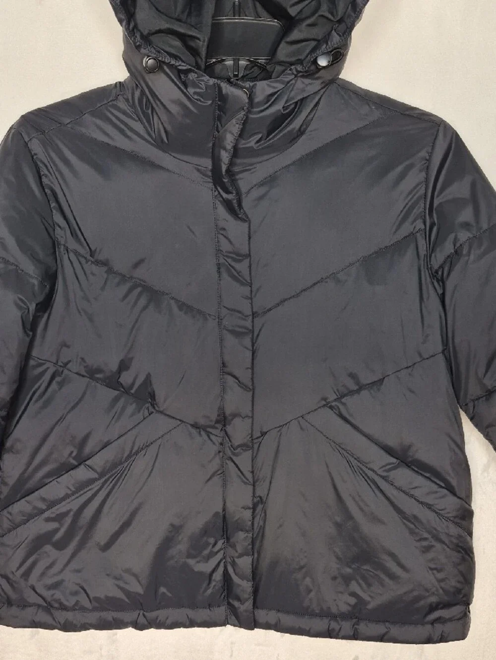 Madewell Hooded Chevron Quilted Short Puffer Jacket Black Small S - Picture 3 of 11